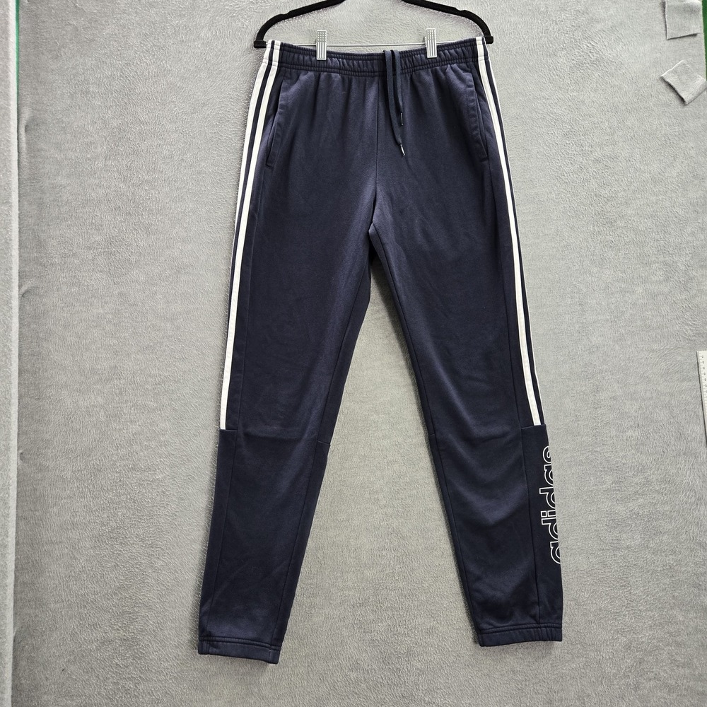 Adidas Men Activewear Pants M Blue Sweatpants‎ Logo Stripe 29.5" Inseam
